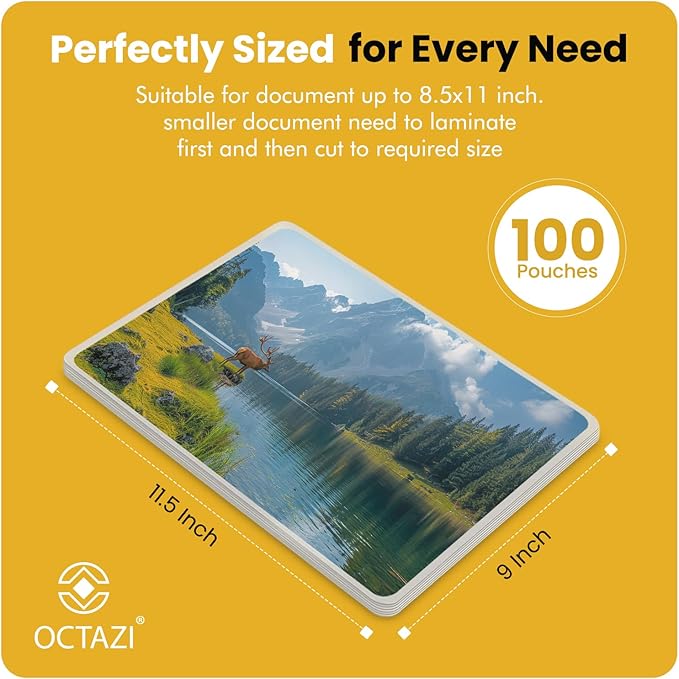 Thermal Laminating Sheets 3 Mil – Holds 8.5 x 11 Inch Documents, 9 x 11.5 Inch, Pack of 100 Lamination Pouches with Round Corners, Clear Glossy Thermal Laminating Paper