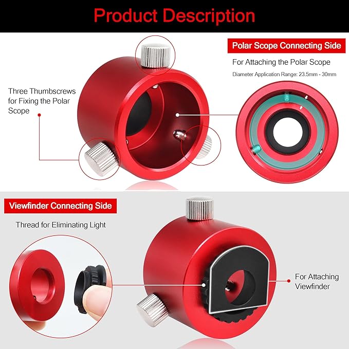 Astromania Polar Scope Metal Adapter for Right Angle Viewfinder - Mount Angled Finder on Polar Finder of Most Common Mounts, Makes Polar Alignment at Breeze and More Comfortable