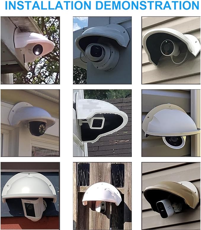 OWOKISO Universal Security Camera Sun Rain Cover Shield - Length 11.4", Width 8.0", Height 6.2" - Weatherproof Protective Roof for Dome/Bullet Outdoor Cameras (White, 2Pack)