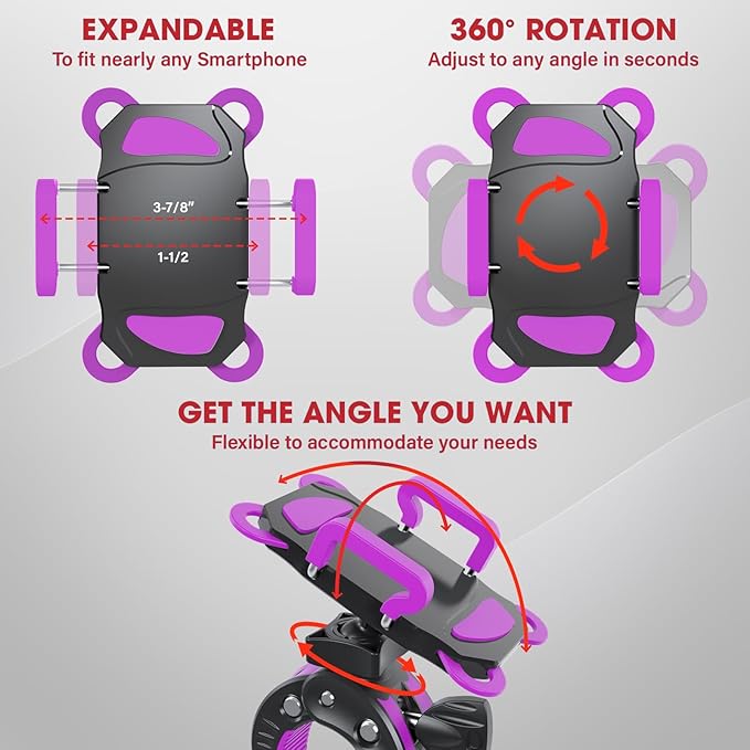 Crescendo CR-30 SlimClip Mic Stand Phone Holder, iPhone Clamp Mount, Pole Phone Mount, Microphone, Music or Drum Stand, Mic/Phone Clip - for iPhone, Samsung Galaxy, Pixel, Any Smartphone (Purple)