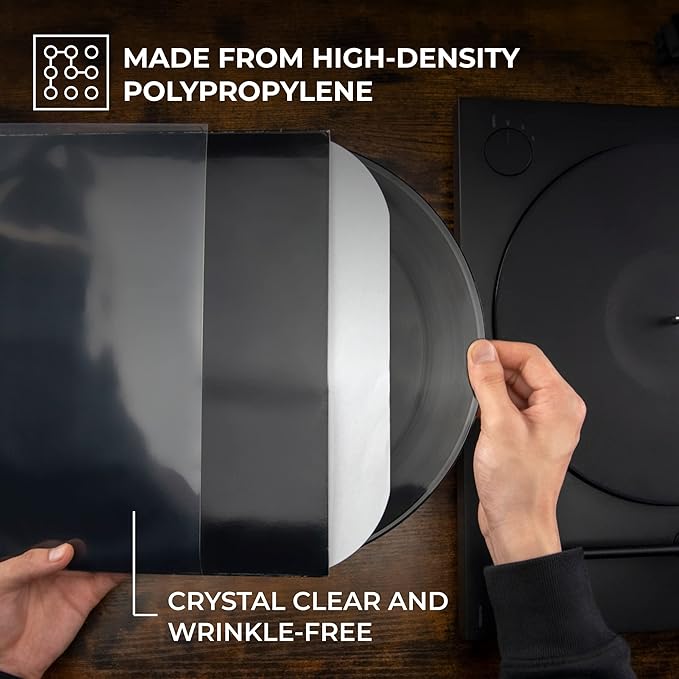 Big Fudge 12" Vinyl Record Sleeves - Outer Sleeves 100 Pack - Crystal Clear High-Density Polypropylene Vinyl Covers - Accessories Protect LP Albums from Dust, Dirt & Scratches