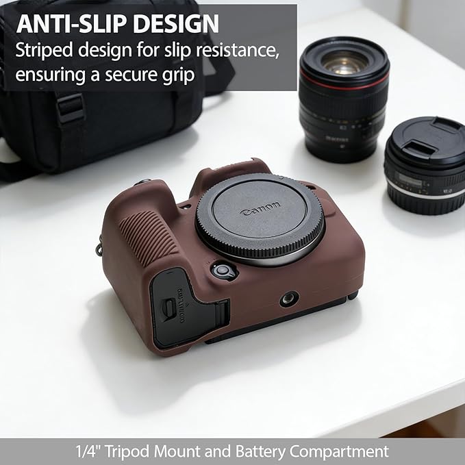 Frevyve Case for Canon EOS R10 Mirrorless Camera, Skin, Anti-Scratch, Lightweight Sleeve, Soft Silicone Rubber Protective Case Cover for Canon EOS R10 Accessories (Brown)