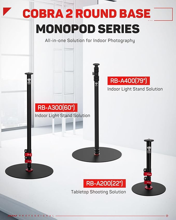IFOOTAGE RB-A400 Round Base Light Stand Monopod, 79" Tripod Monopod for Cameras, Lights, Webcam, Live Streaming, Vlogging, Payload 22LBS
