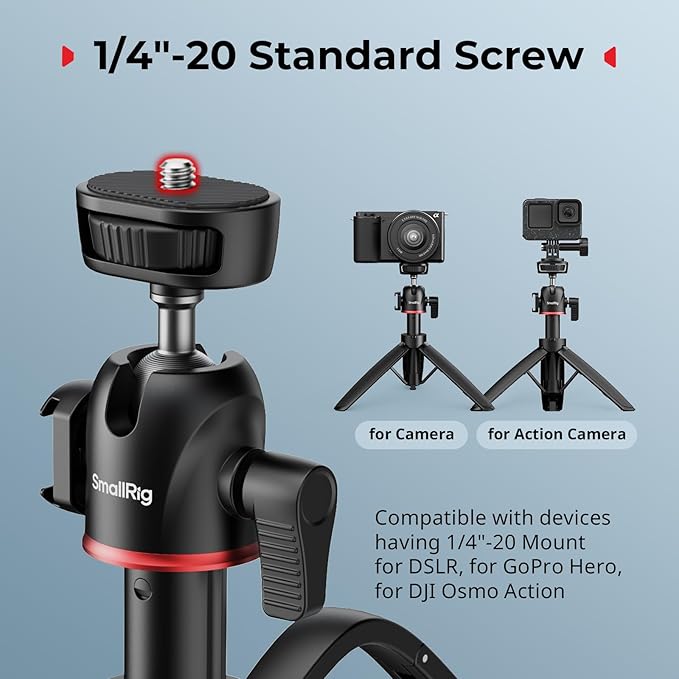 SMALLRIG Small Camera Tripod, Extendable Selfie Stick, 8" Mini Handheld Tripod in Carabiner Shape with Mantis Hook, 360° Ball Head, Cold Shoe Mount, 1/4"-20 Screw for DSLR, Action Camera, Phone - 5285