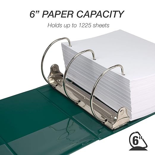 Samsill Durable 6 inch 3 Ring Binder, Made in USA, Locking D Ring FSC 100% Recycled Chipboard, Green