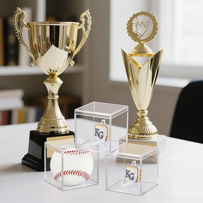 6 Pack Championship Ring Display Case Clear Acrylic Display Case Mini Baseball Softball Ring Holder Single Ring Display Box Stand 1 Slot Ring Hole Storage Box Gift for Sports Fans, 2.16 Inch