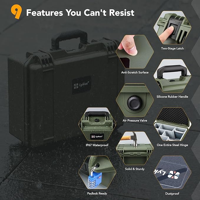 Lykus PVC1 Waterproof Hard Camera Case with Padded Dividers for Cameras, Lenses, Dual DJI Mavic/Air/Mini/Flip drones