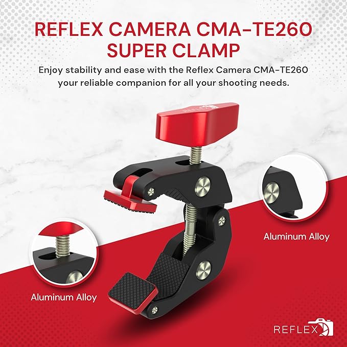 REFLEX CAMERA Super Clamp With 1/4" and 3/8" Threaded Holes for Mounting Cameras, Lights, Umbrellas, Hooks, Shelves, Plate Glass, Cross Bars, compatible with Magic Arm and more...