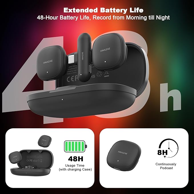 Mini Microphone for iPhone/iPad/Android, Professional Wireless Lavalier Microphone with Charging Case, USB-C Plug-Play, 3-Mode AI Denoise for Video Recording/Vlogging/YouTube/TikTok