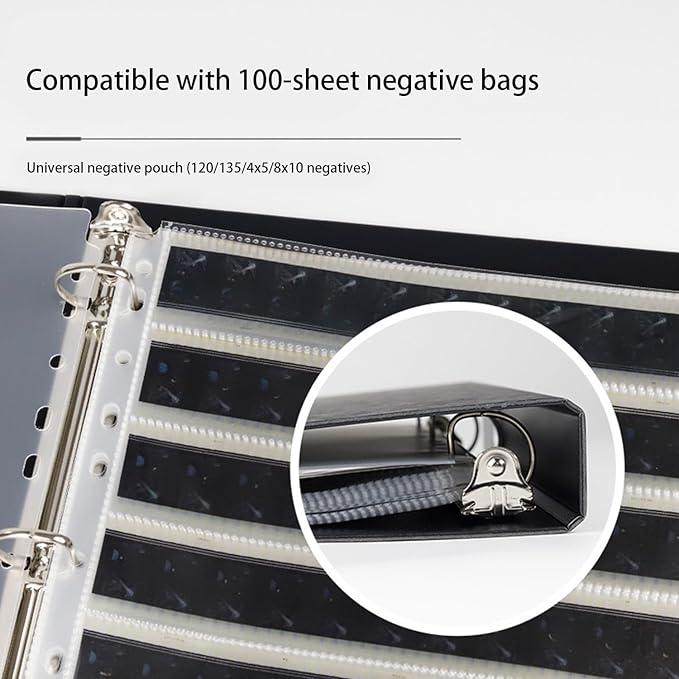 Black Acid Free Film Protector Storage Box Set, 3 Ring Film Negative Binder, 30 Pcs 135 35mm Negative Page Preservers
