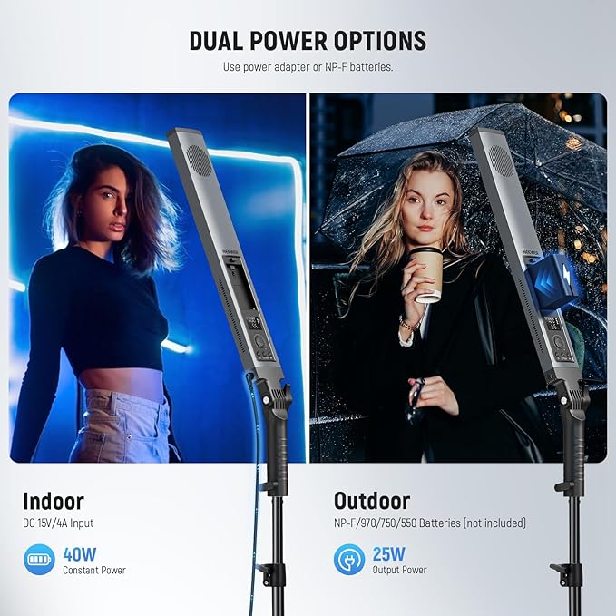 NEEWER Handheld 2.4G LED Video Light Stick Kit, Upgraded 40W Dimmable 3200K-5600K CRI97 with Stands/Filters/Carry Bag for Gaming Photography YouTube TikTok Video Recording, BH20B Ultra