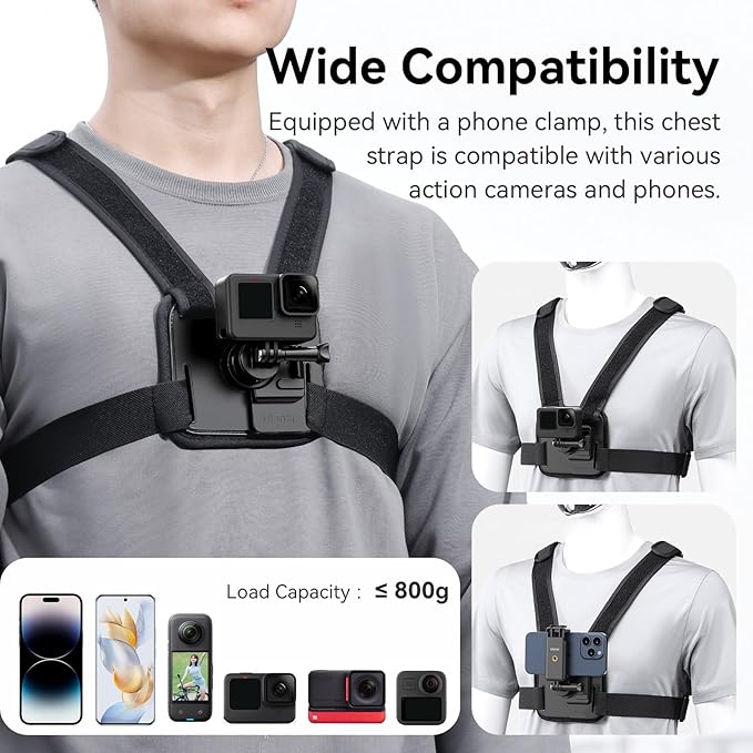 ULANZI CM028 Adjustable Chest Mount Harness - Vertical/Horizontal Switching for GoPro DJI Insta360 Action Cameras - Phone POV Chest Strap Mount Harness for iPhone Samsung Cameras