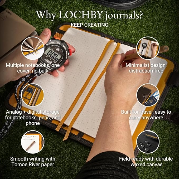 LOCHBY® Voyager Journal | Water Resistant Waxed Canvas | Pen Loop | Included Tomoe River Notebook | Perfect for Travel, Art, Bullet Journal