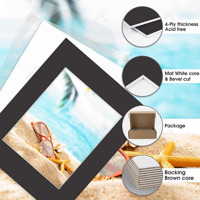 Golden State Art, Acid Free, Pack of 25, 16x20 Black Picture Mats Mattes with White Core Bevel Cut for 11x14 Photo + Backing + Bags