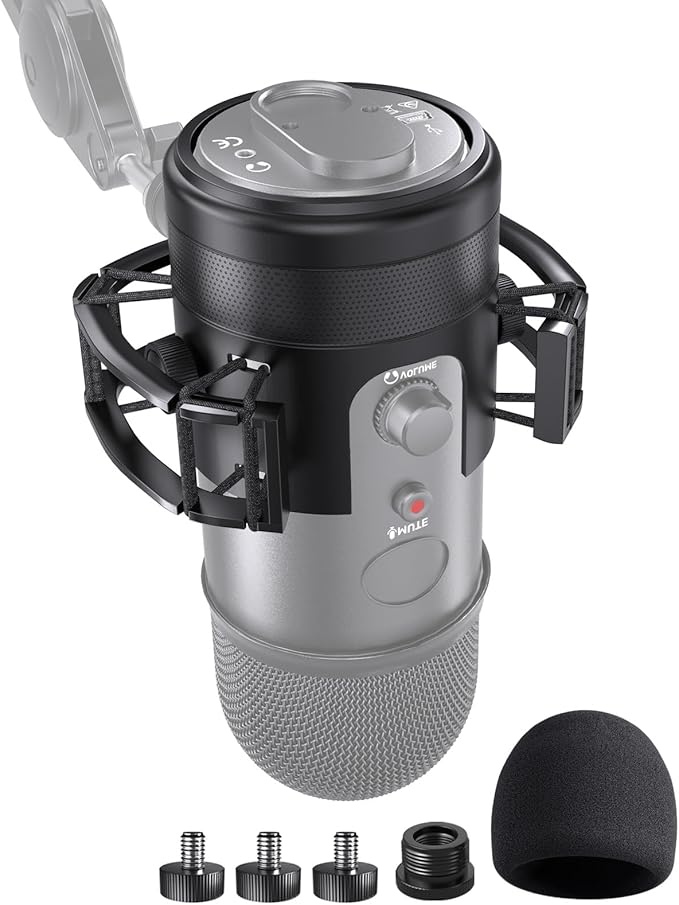 [2026 Upgrade]Custom Blue Yeti Shock Mount with Pop Filter - Elastic Suspension Design Reduces Vibration Noise, Shock Mount 100% Fits Blue Yeti, Matches Mic Boom Arm, with 3/8" to 5/8" Screw Adapter