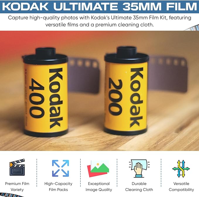 Kodak Ultramax 400 & Gold 200 35mm Film Bundle - 6 Rolls (36exp Each) - Includes Balveli Microfiber Cloth