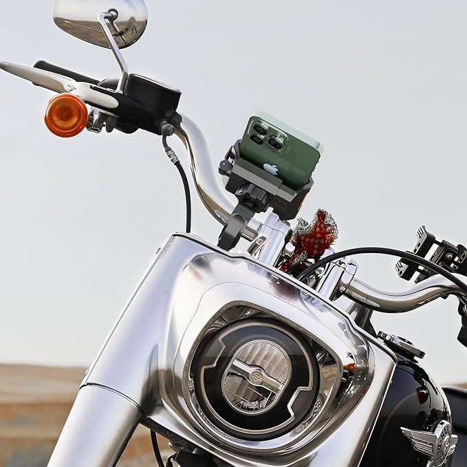 New Upgraded Bike Phone Mount Holder Two Connectors Quickly Lock and Release,360°Rotatable Bicycle Motorcycle Scooter Accessories Handlebar Phone Clip for 4.0"-7.0" Smartphone (Orange)