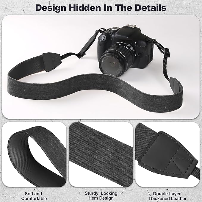 Universal Camera Strap - Camera Neck Strap, Adjustable Shoulder Straps Compatible with Canon, Fujifilm, Nikon, Olympus, Panasonic and other SLR and mirrorless cameras - Black