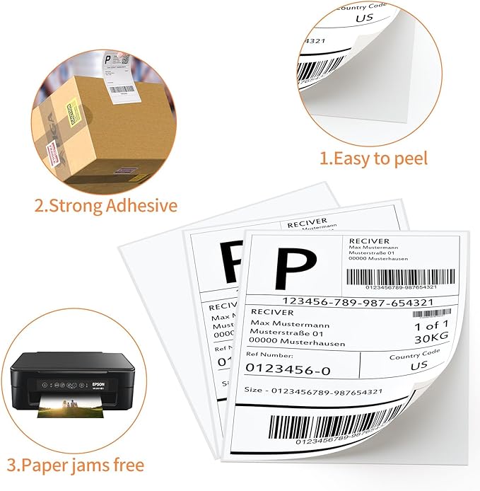 8.5 x 11 Sticker Paper for Inkjet Printer, 200 Sheets Full Sheet Printable White Sticker Paper for Laser Printing, Matte, All 200 Labels
