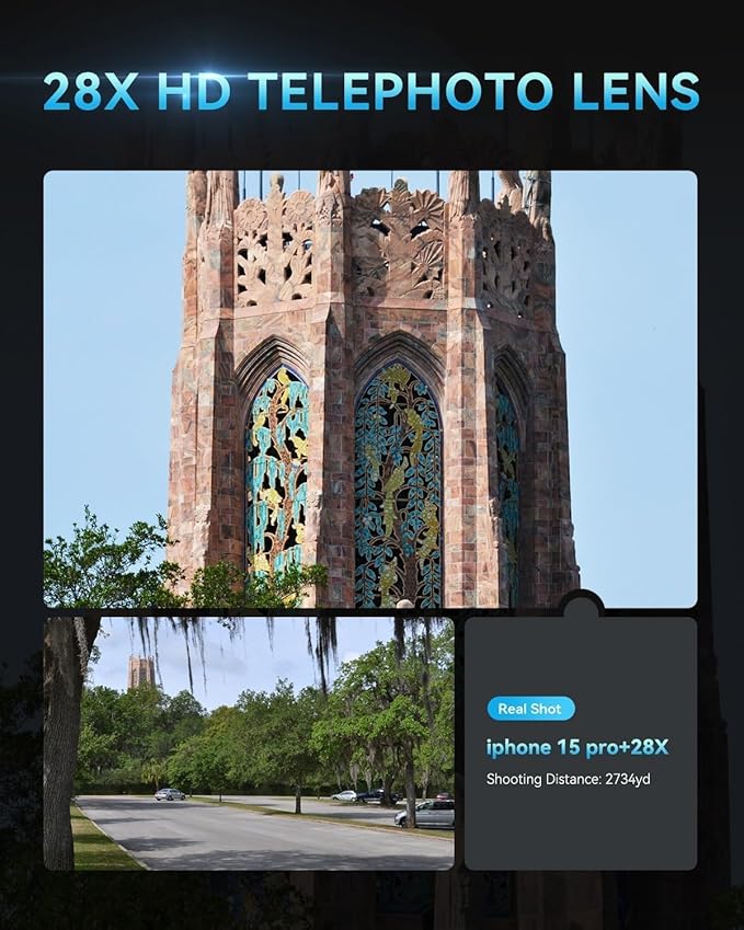 MIAO LAB 28X Telephoto Lens, High Power HD Telephoto Phone Lens with Adjustable Tripod and Universal Phone Clip, Phone Lens Attachment for Android & iPhone