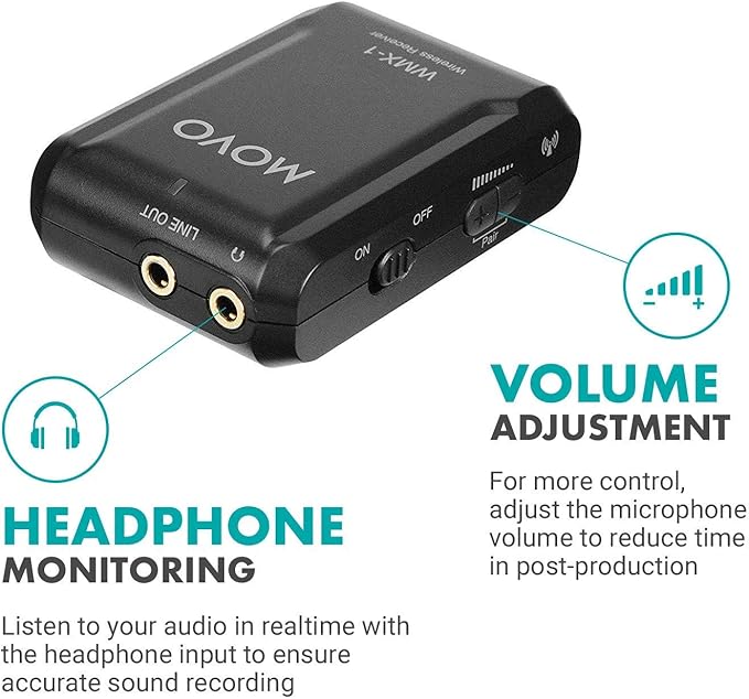 Movo WMX-1 2.4GHz Wireless Lavalier Microphone System Compatible with DSLR Cameras, Camcorders, iPhone, Android Smartphones, and Tablets (200' ft Audio Range)