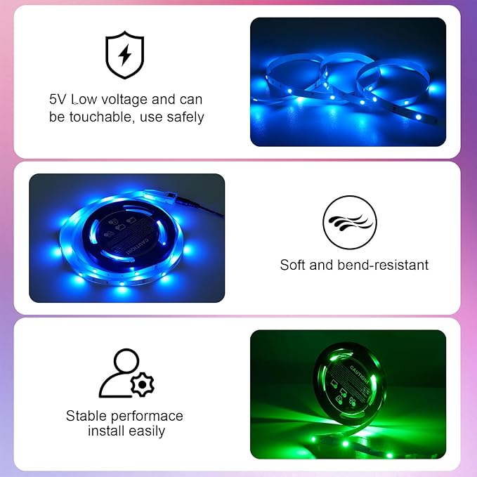 TV LED Backlights, 10ft LED Strip Lights Behind TV USB Operated Color Changing for 46-65 Inch TV RGB 5050 LED Tape Lights with IR Remote Controller and Dimmable