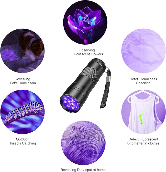 COSOOS Black Light UV Flashlight, 12 LED Handheld Black Light, Small UV Lights 395nm, Portable Pet Stain Detector for Dog Urine, Scorpions, and Bed Bugs.
