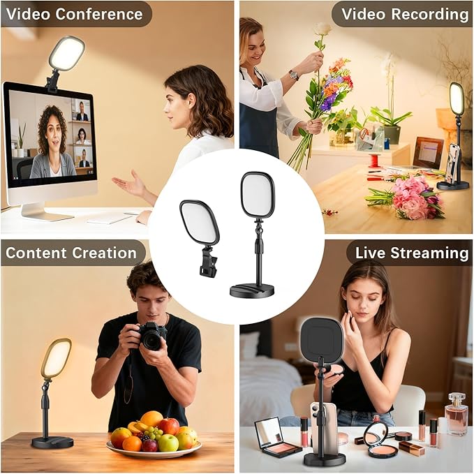 yAyusi Full Screen Desk Ring Light with Stand, Retractable Dual-Use Desktop/Clip On Ring Light for Computer Laptop, Portable Ring Lights for Phone, Dimmable Selfie LED Ring Lights for Video Recording