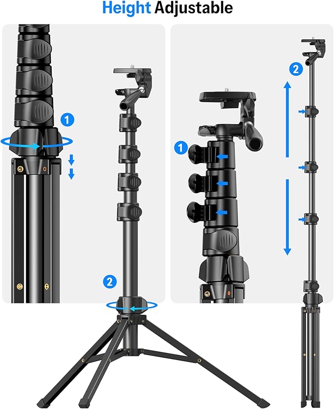 OMOTON TS01 65" Magnetic Phone Tripod for iPhone & Camera, Cell Phone Stand with Remote, Stable Height Adjustable Multi-Angle Shot Selfie Stick Tripod for Video Recording, Live Streaming, Black Set