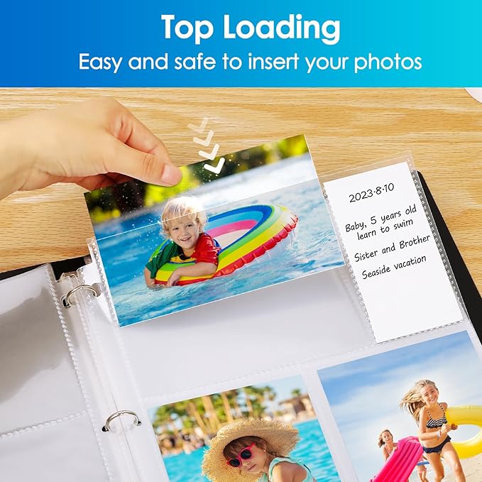 MaxGear 30 Pack 4x6 Photo Sleeves for 3 Ring Binder (180 Pictures), Heavy-Duty Archival Page Protectors, 3-Pocket Clear Photo Album Refill Pages, Plastic Seed Binder Pages 8.5x11, Postcard Sleeves