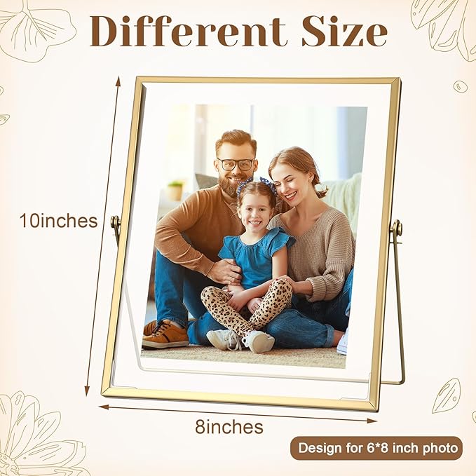 Hoteam 12 Pack 8 x 10 Inch Gold Floating Frame for Photo 6 x 8 Inch, Glass Floating Picture Frame Collection Vintage Metal Minimal Ornate Easel for Wedding Gift Pictures Photos Desk Tabletop Display