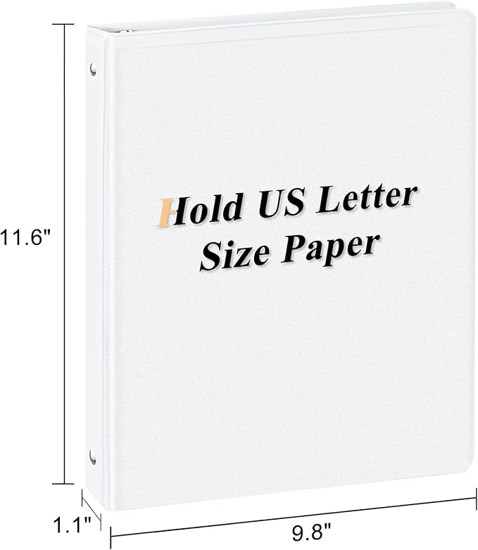 CIXILDTS 0.5-inch Round Ring Binder, Durable 1/2" 3 Ring Binder Fit Letter Size Paper, Presentation View Binders, White,12-Pack