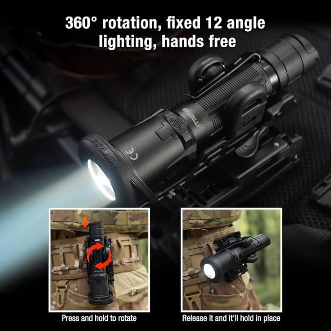 klarus Tactical Flashlight with Holster, XT11GT Pro 3300 Lumens Tactical Flashlight with Rotating Holster Combo | USB-C Rechargeable, 4000mAh Battery, 1345ft Beam, Tactical Dual-Switch