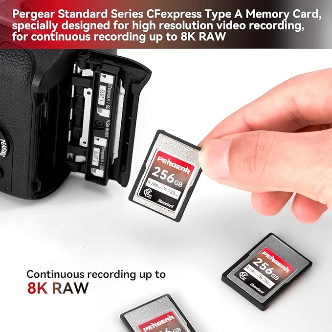 Pergear Upgraded 256GB CFexpress Type A Memory Card, Up to 780MB/s Read Speed & 780MB/s Write Speed for 4K 120P,8K 30P Recording, for Sony Alpha & FX Cameras, 2-Pack (Upgraded Version VPG200)