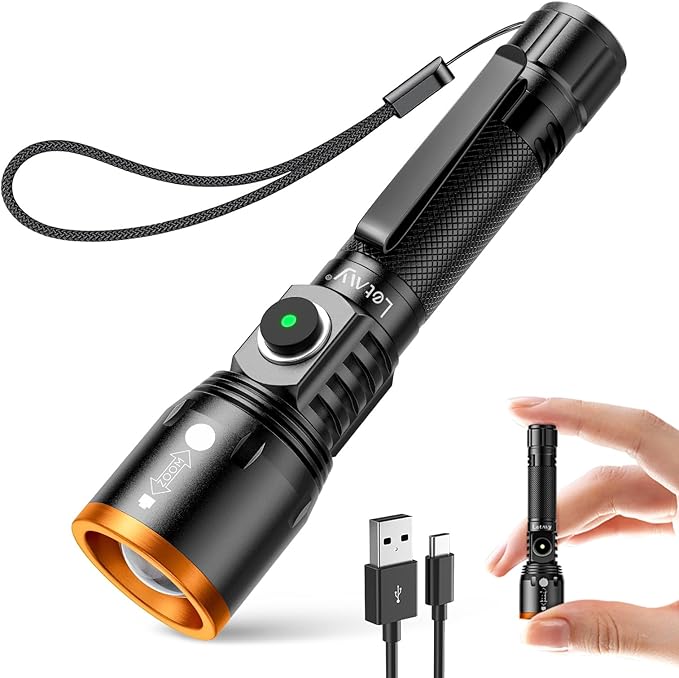 LETMY Small Rechargeable Flashlights Powerful, Zoomable Mini Flashlights High Lumens with Clip, 3 Modes&Memory Function LED Tactical Flashlight, Pocket EDC Flash Lights for Home Camping Emergency Gift