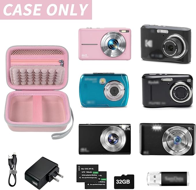 Digital Camera Case for CAMKORY/for Kodak Pixpro/for VAHOIALD/for Sony DSCW800 830/ for Canon PowerShot 180 190. Vlogging Cameras Storage Holder for Accessories (Box Only)-Pink