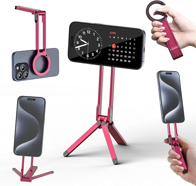 ULANZI MA30 Magnetic Phone Tripod Stand for iPhone - Aluminium Maglock Smartphone Mini Tripod Pocket Cell Phone Stand Strong Magnet Quick Mount Compatible with iPhone 17 16 15 14 13 12 Series, Red