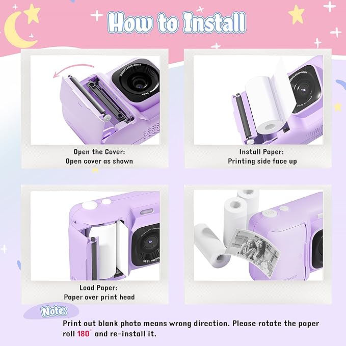 Kids Instant Print Camera Paper, Thermal Printing Refill Set for Toddler Camera, Compatible with ETIKEZ Funshot 20, HD Camera Thermal Printing Paper, 2.2" x 26ft (5.6cmx8m) Per Roll, 5 Rolls