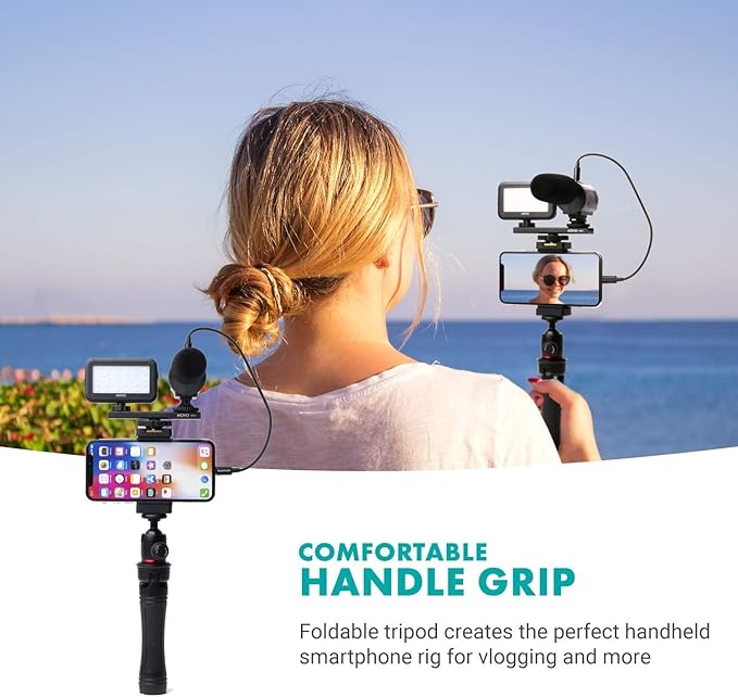 Movo iVlogger Vlogging Kit for iPhone - Lightning Compatible YouTube Starter Kit for Content Creators - Accessories: Phone Tripod, Phone Mount, LED Light and Shotgun Microphone