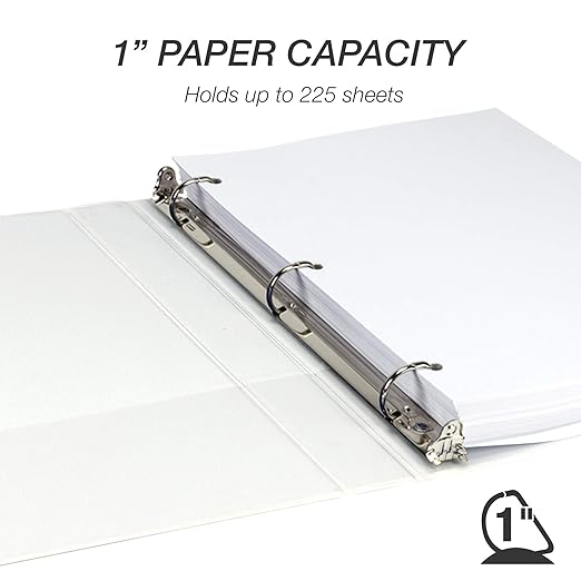 Samsill Durable 1 inch 3 Ring Binder, Made in USA, D Ring Binder, FSC 100% Recycled Chipboard, White, 4 Pack