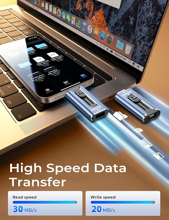 AUAMOZ 256GB Flash Drive Intended for iPhone, Memory Stick Storage Files Photos Videos Backup, Compatible with iPhone iPad Android PC, Plug and Play, No Application Required (Blue)