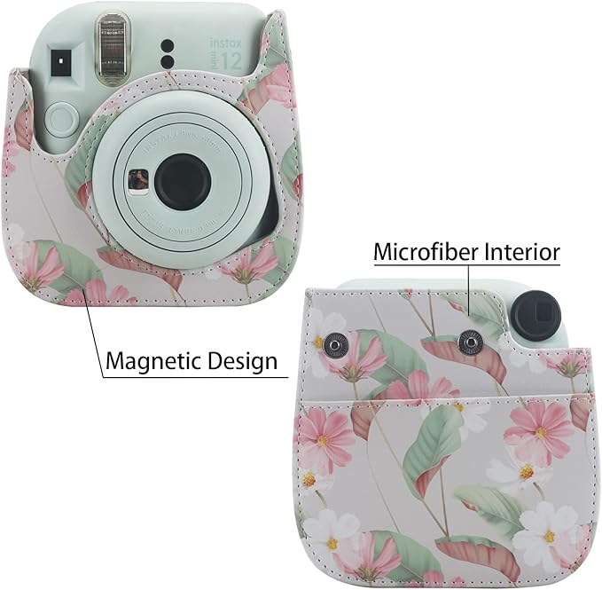 Frankmate Protective Case Compatible with Fujifilm Instax Mini 12 11 9 8 Instant Film Camera with Pocket and Adjustable Strap (Retro Daisy)