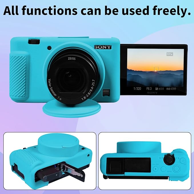 Camera Case for Sony ZV-1, ZV1 Camera Cover Silicone Camera Sleeve Body Skin Protective Case with Removable Lens Cap for Sony ZV 1 Digital Camera, Blue