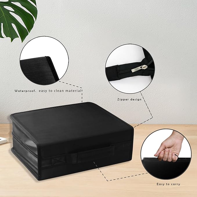 DVD/CD Case Holder - 256 Capacity Disc Storage Wallet Binder for Car, Home, Office, Travel (Black)
