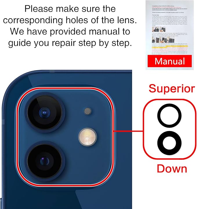 ASDAWN 2PCS Back Camera Lens Glass Replacement for iPhone 12 & 12 Mini, Standard Prime Lens with Nano Coating, Glass Construction, Lightning Mount