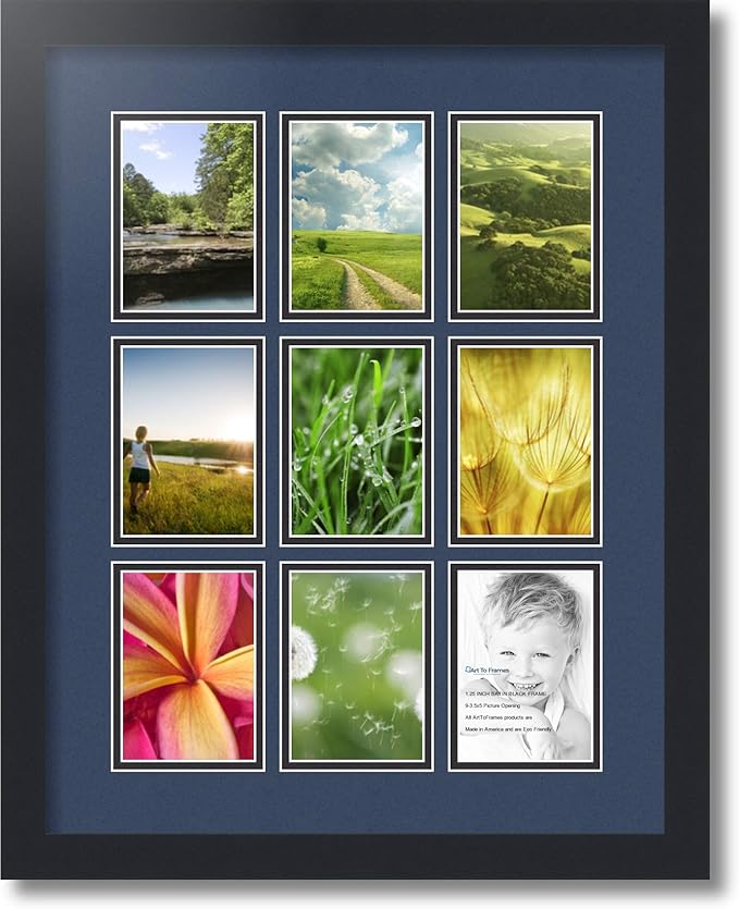 Art to Frames Double-Multimat-1045-837/89-FRBW26079 Collage Photo Frame Double Mat with 9-3.5x5 Openings and Satin Black Frame