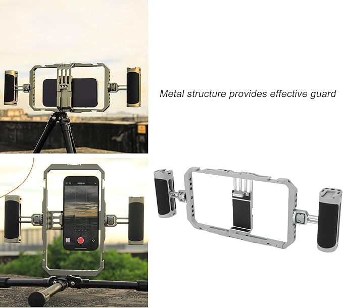 Smartphone Video Rig Cage with Adjustable Bracket, Dual Handles for Effortless Stabilization and Maximum Control, Handheld Film Cage