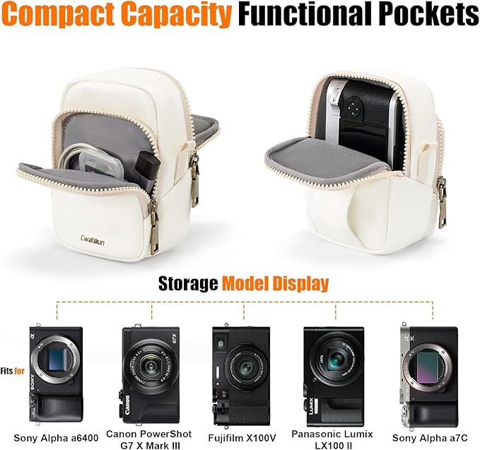 Cwatcun Digital Compact Camera Sling Bag PU Leather，Portable Protective Small Crossbody Camera Case Lightweight Photography Camera waist bag for Canon Nikon Sony Fuji Digital Camera