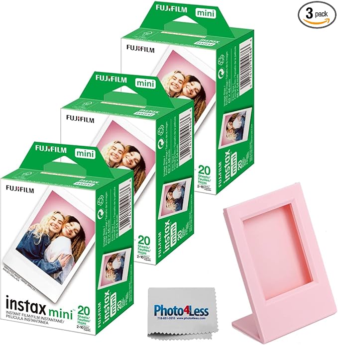 Fujifilm Instax Mini Twin Pack Instant Film Bundle with Frame for Instax Mini Prints (60 Sheets)