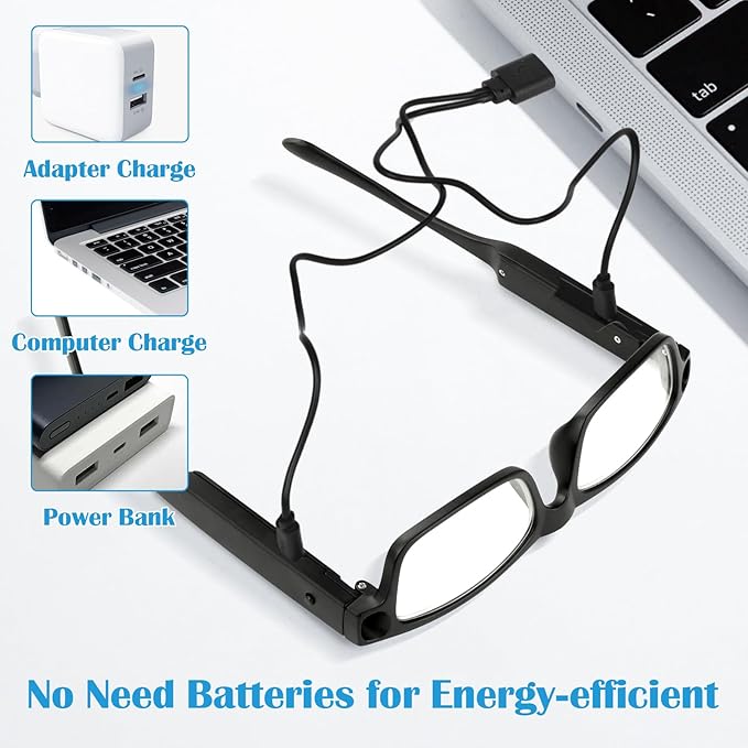 NZQXJXZ 200% Magnifying Glasses with Light,USB Rechargeable LED Lighted Magnifying Eyewear,Hands Free Head Magnifier Eyeglasses for Close Work, Hobbies,Reading,Craft,DIY Black